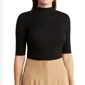 Philosophy black turtle mock neck casual versatile cropped long sleeve sweater L